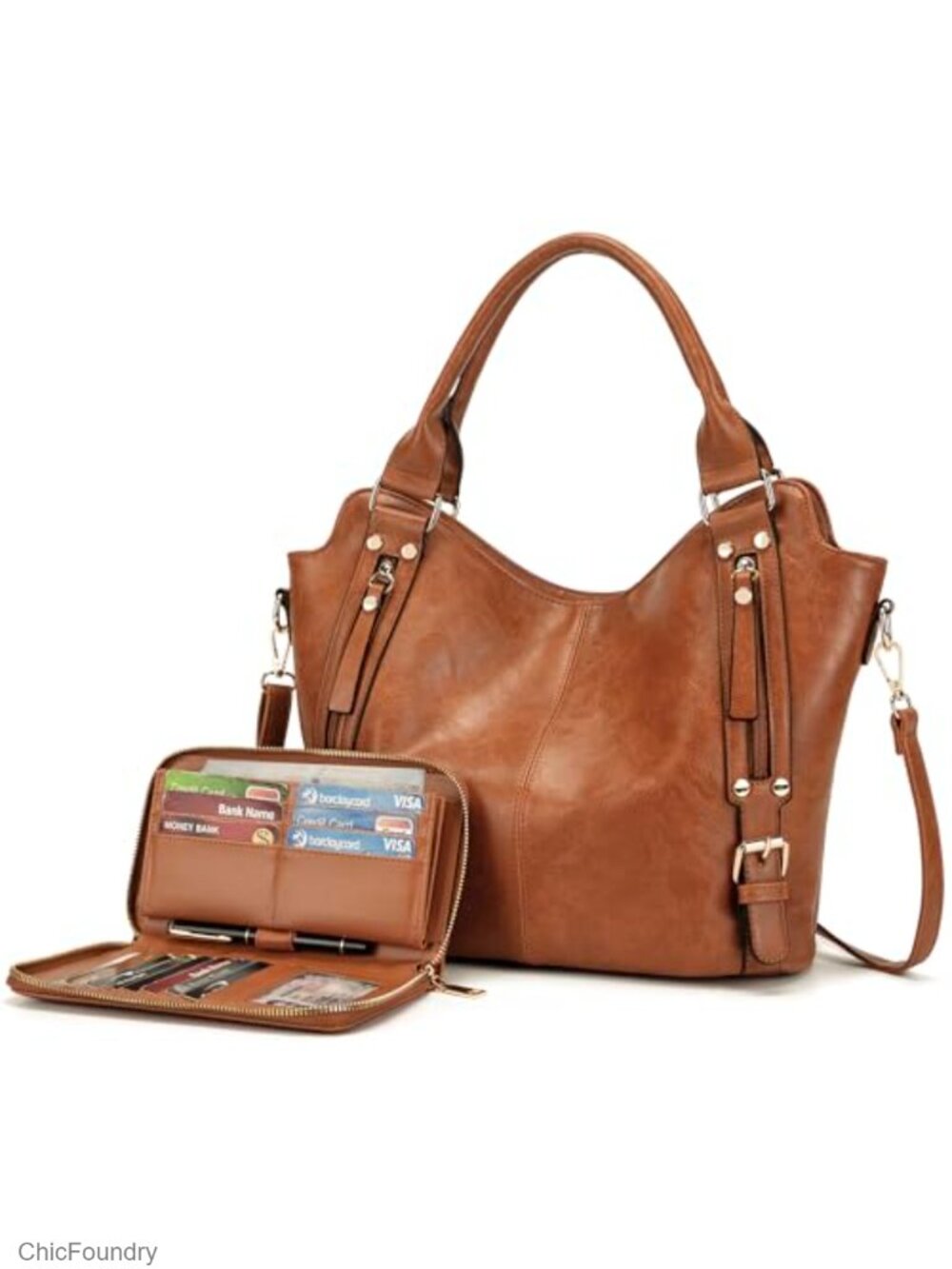 Large Hobo Crossbody Bag & Wallet Set 2PCS Faux Leather Purse